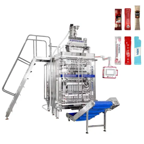 Многослойная машина для упаковки порошков в пакеты-саше с обратной запечаткой из бикарбоната натрия Stick Pack 6-10 дорожек